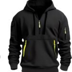 LBL Men's Hoodies Casual Pullover Hooded Sweatshirt Long Sleeve Quarter Zip Hoody Tops With Kangaroo Pocket get black