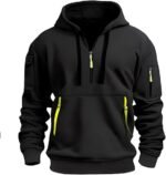 LBL Men's Hoodies Casual Pullover Hooded Sweatshirt Long Sleeve Quarter Zip Hoody Tops With Kangaroo Pocket get black