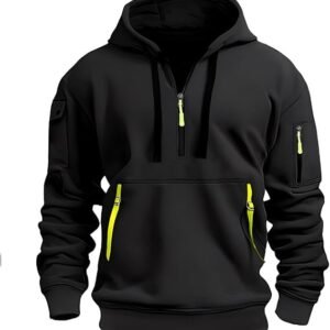 LBL Men's Hoodies Casual Pullover Hooded Sweatshirt Long Sleeve Quarter Zip Hoody Tops With Kangaroo Pocket get black
