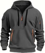 LBL Men's Hoodies Casual Pullover Hooded Sweatshirt Long Sleeve Quarter Zip Hoody Tops With Kangaroo Pocket light gray