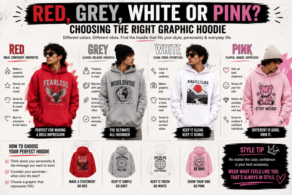 Red, Grey, White or Pink Choosing the Right Graphic Hoodie