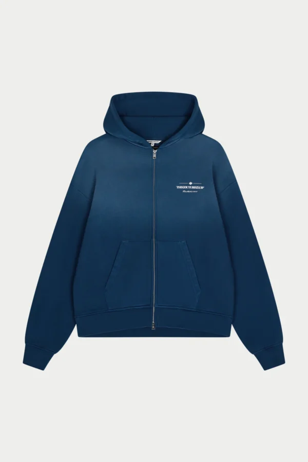 SPRAY WASH COPYRIGHT MULTI GRAPHIC ZIP THROUGH HOODIE blue