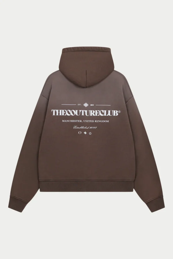 SPRAY WASH COPYRIGHT MULTI GRAPHIC ZIP THROUGH HOODIE brown 1