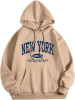 Women New York Graphic Hoodie Oversized Drawstring Long Sleeve Sweatshirt with Kangaroo Pocket Jumpers for Women UK