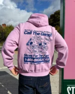 World Famous Gordos 'Call The Gang' Washed Hoodie - Pink 1