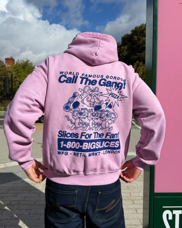 World Famous Gordos 'Call The Gang' Washed Hoodie - Pink 1