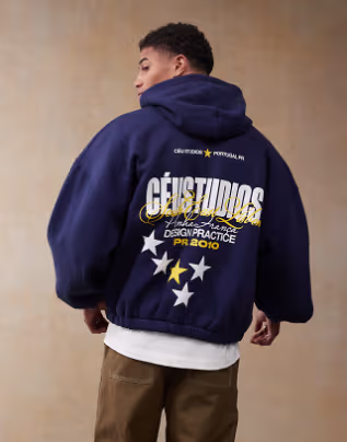 2 ASOS DESIGN extreme oversized hoodie with back print in navy