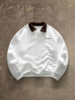 AXEPEAK Men's Knit Casual Loose Fit Long Sleeve Pullover Sweatshirt Fashion Streetwear Autumn Winter Letter Embroidery Contrast Collar Sweatshirt, For Friends Husband Boyfriend Gifts Back To School
