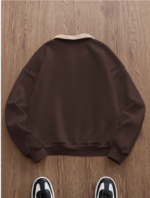 AXEPEAK Men's Knit Casual Loose Fit Long Sleeve Pullover Sweatshirt Fashion Streetwear Autumn Winter Letter Embroidery Contrast Collar Sweatshirt,brown