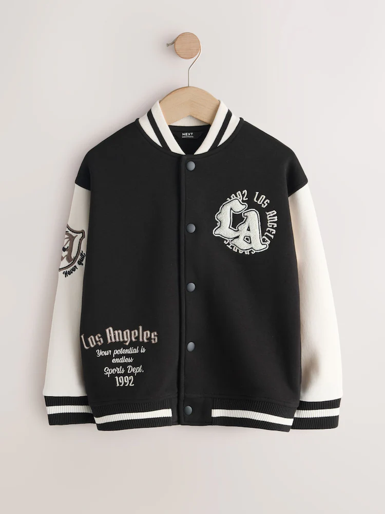 Black White Graphic Print Bomber