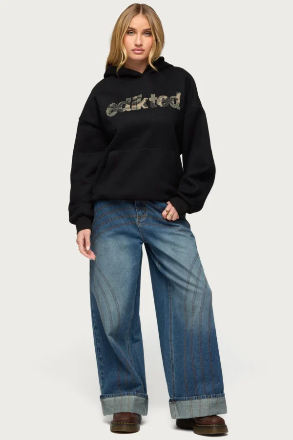 Camo Cutie Edikted Oversized Hoodie black 3