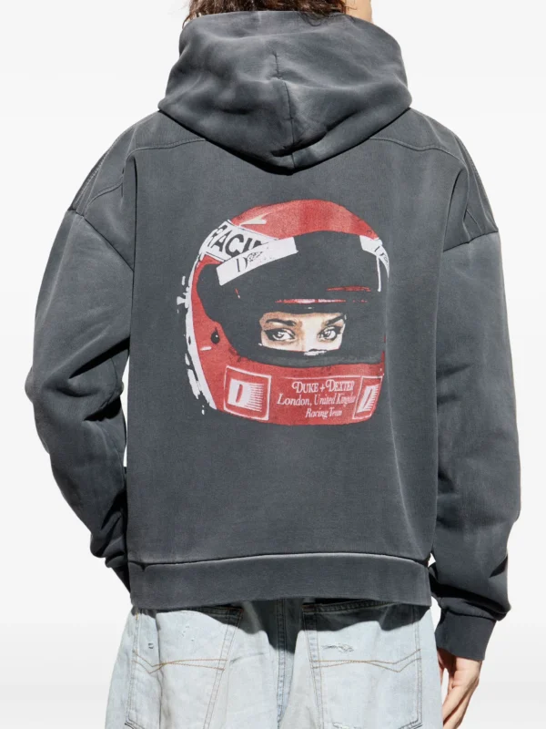 DUKE & DEXTER graphic-print cotton hoodie gray 1