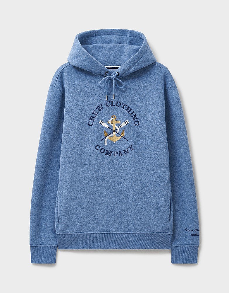 Embroidered Anchor Graphic Hoodie in Blue Marl 1 Embroidered Anchor Graphic Hoodie in Blue Marl 1