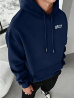 Men's Casual Fashionable Street Hoodie, Japanese Anime Character & Slogan Print, Kangaroo Pocket, Drawstring, Loose Fit, Suitable For Commuting BLUE1