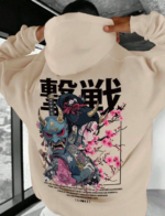 Men's Casual Fashionable Street Hoodie, Japanese Anime Character & Slogan Print, Kangaroo Pocket, Drawstring, Loose Fit, Suitable For Commuting nATURAL