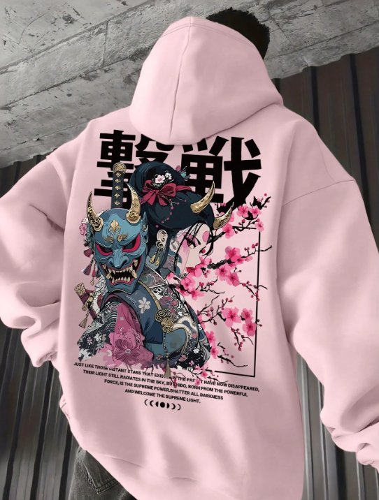 Men's Casual Fashionable Street Hoodie, Japanese Anime Character & Slogan Print, Kangaroo Pocket, Drawstring, Loose Fit, Suitable For Commuting Men's Casual Fashionable Street Hoodie, Japanese Anime Character & Slogan Print, Kangaroo Pocket, Drawstring, Loose Fit, Suitable For Commuting