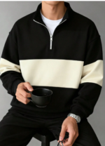 Men's Casual Fashionable Versatile Contrast Color Collegiate Style Comfortable Half-Zip Long Sleeve