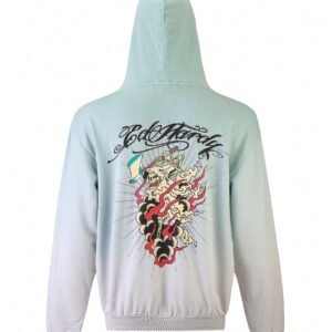 Mens Death Fighter Graphic Hoodie - Light Green Grey 1