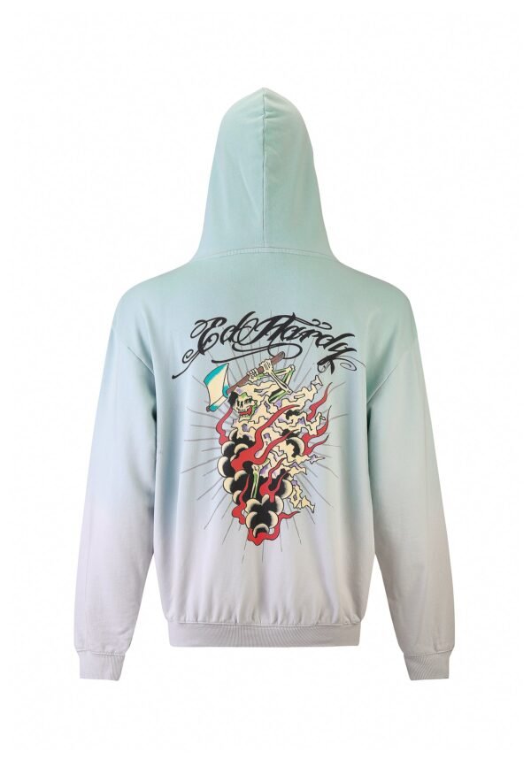 Mens Death Fighter Graphic Hoodie - Light Green Grey 1