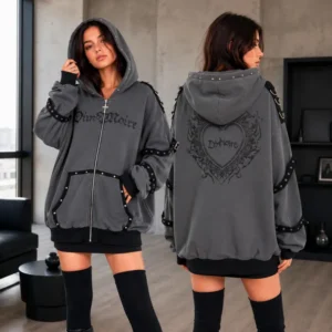 Oversized Harajuku Hoodie, Women Japanese Punk Goth Zipper Jackets, Y2k Streetwear
