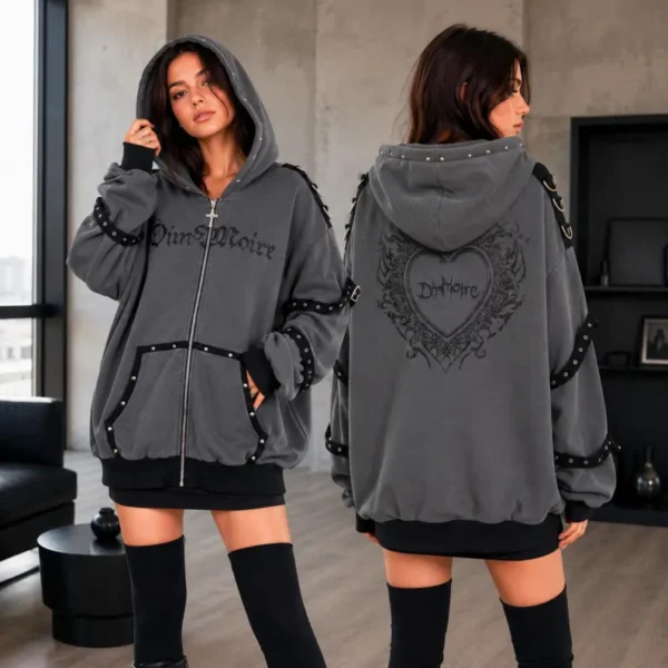 Oversized Harajuku Hoodie, Women Japanese Punk Goth Zipper Jackets, Y2k Streetwear
