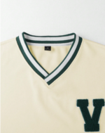 PAVTROS Aesthetic Post--Men's Casual Fashion Letter Flocking Loose V-Neck Sweatshirt Y2k Jersey Sweatshirt, For Tennis, For Fall, Long Sleeve Top 11