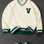PAVTROS Aesthetic Post--Men's Casual Fashion Letter Flocking Loose V-Neck Sweatshirt Y2k Jersey Sweatshirt, For Tennis, For Fall, Long Sleeve Top