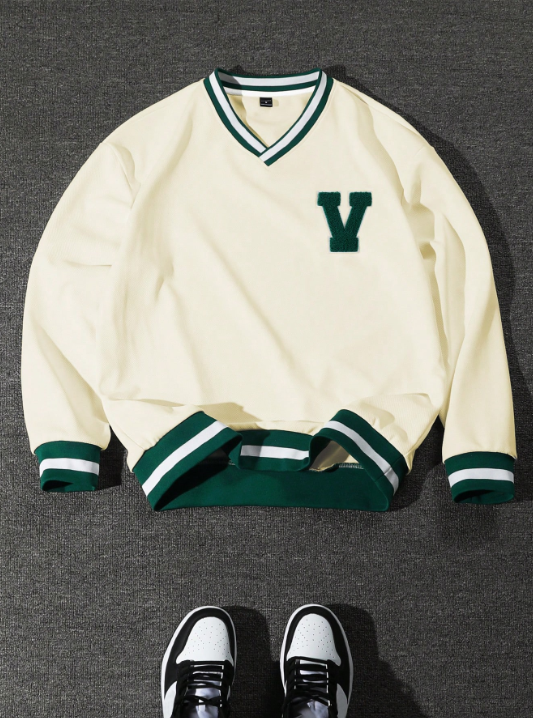 PAVTROS Aesthetic Post--Men's Casual Fashion Letter Flocking Loose V-Neck Sweatshirt Y2k Jersey Sweatshirt, For Tennis, For Fall, Long Sleeve Top PAVTROS Aesthetic Post--Men's Casual Fashion Letter Flocking Loose V-Neck Sweatshirt Y2k Jersey Sweatshirt, For Tennis, For Fall, Long Sleeve Top