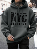 Preppy Lettering Men's Casual Street Hoodie, Drawstring Pocket, Slogan Print, Long Sleeve Top