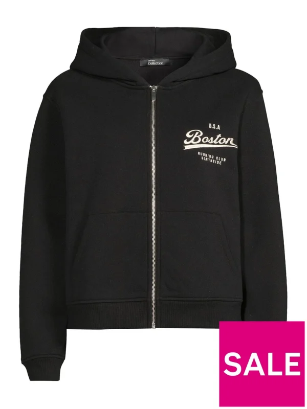 The Very Collection Zip Up Graphic Hoodie - Black