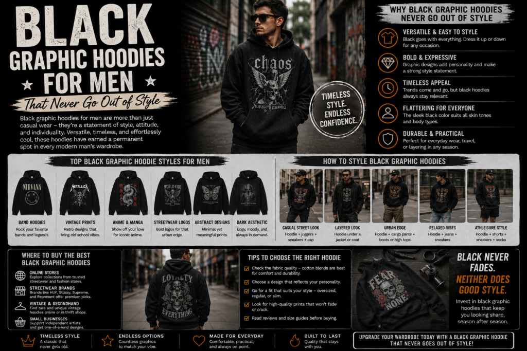 Timeless black graphic hoodies for men