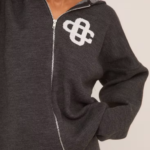 Zip Through Swirl Graphic Hoodie In Grey Knit