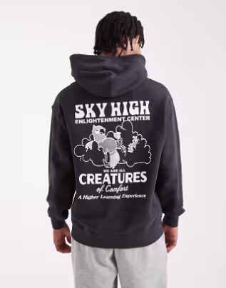 sky high back print relaxed fit hoodie in black